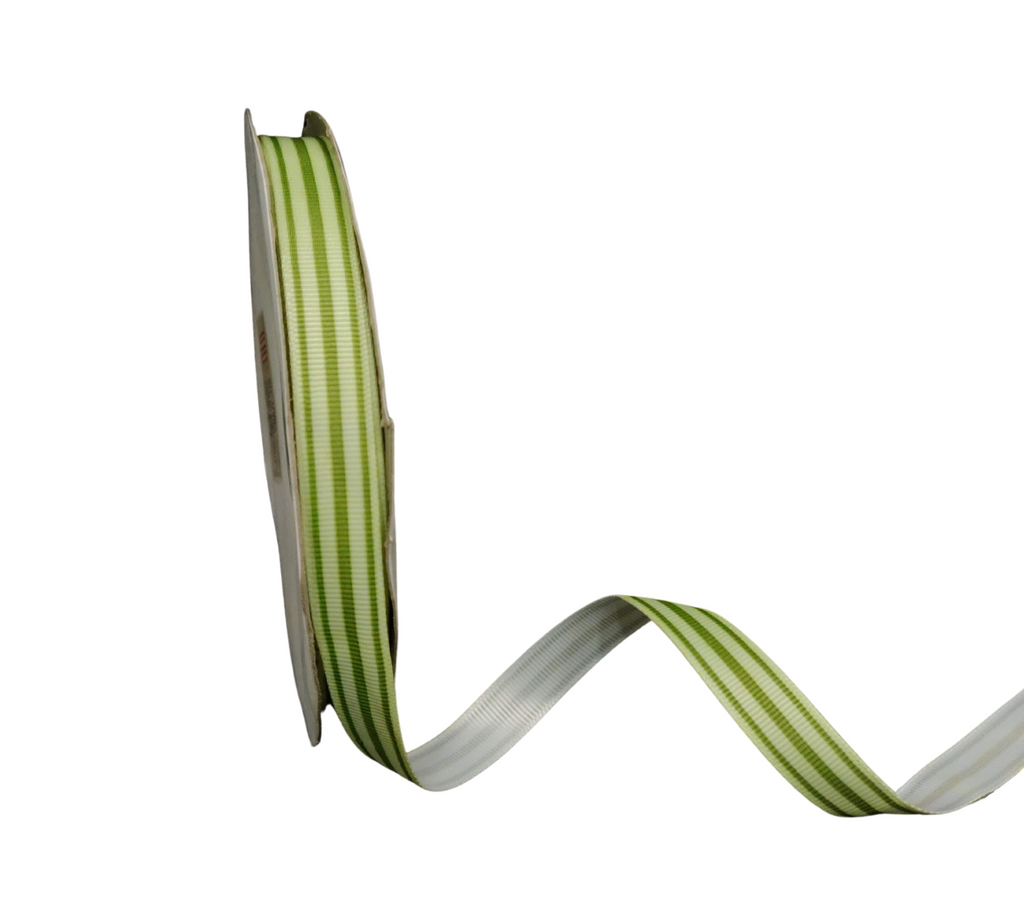 GREEN PRINTED STRIPES RIBBON (13 MM)