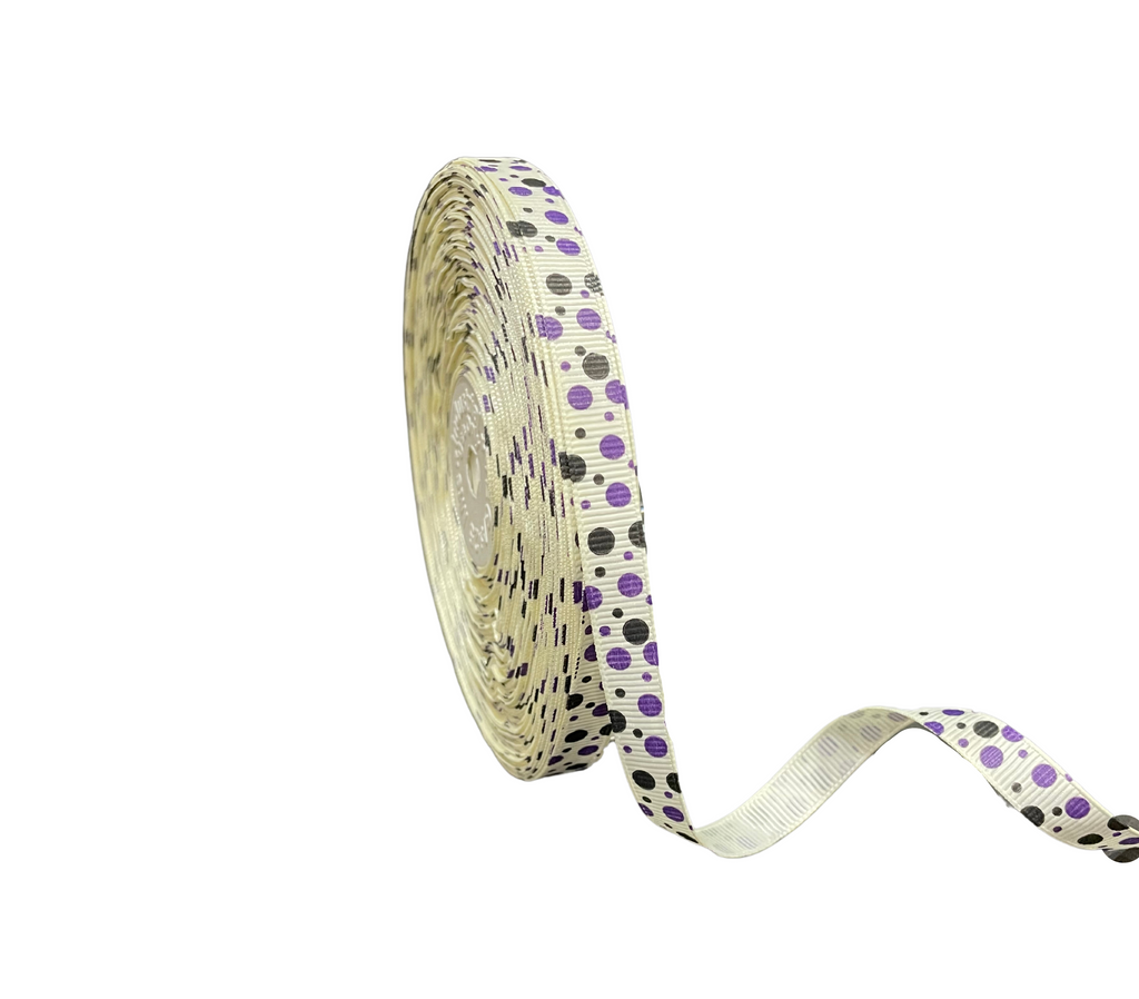 CREAM WITH BLACK & PURPLE DOTSRIBBON (10 MM)