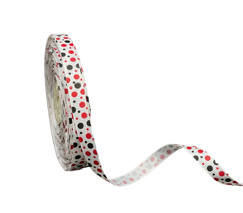 WHITE WITH BLACK & RED DOTSRIBBON (10 MM)