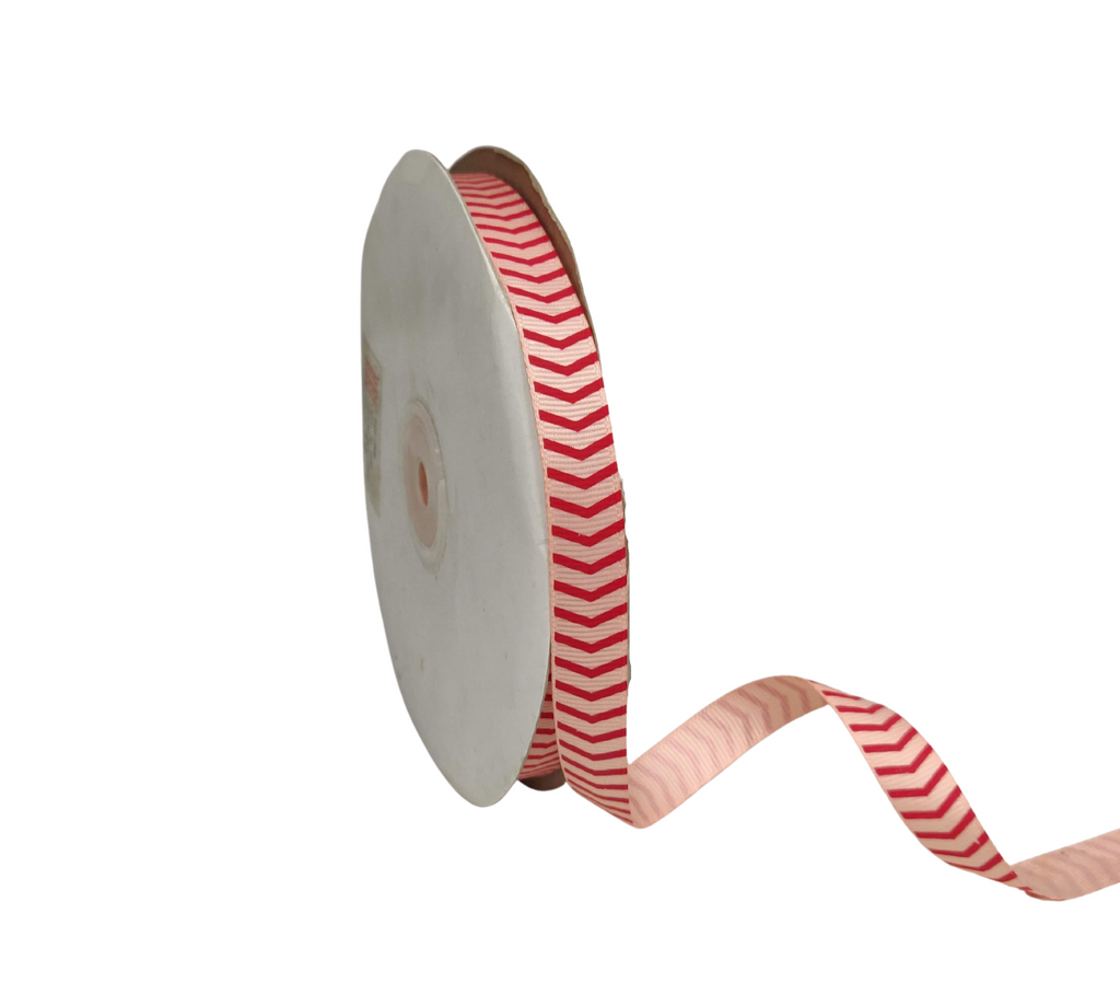 PEACH WITH RED CHEVRON STRIPES RIBBON (13 MM)
