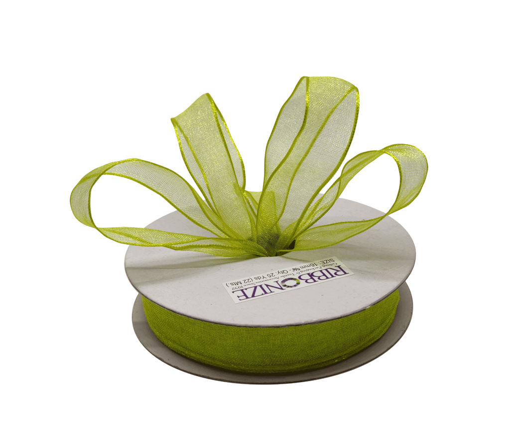LIME GREEN WIRED ORGANZA RIBBON (16 MM)