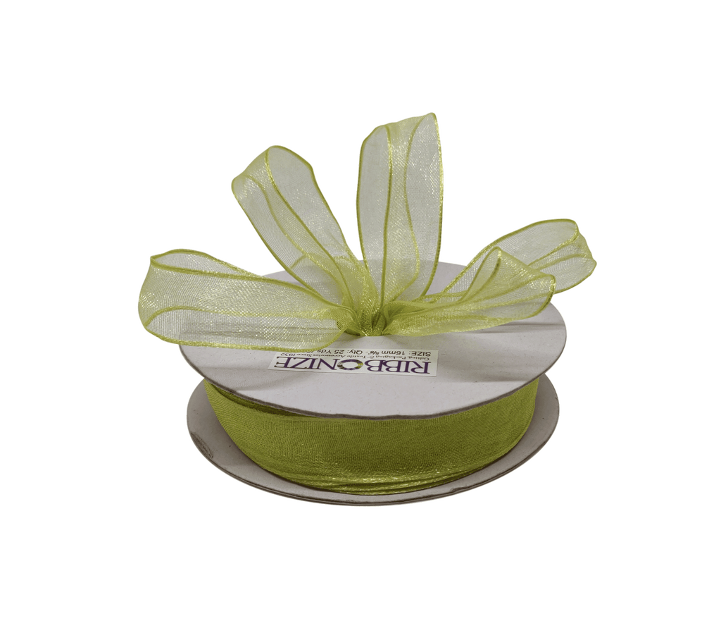 PALE GREEN WIRED ORGANZA RIBBON (16 MM)