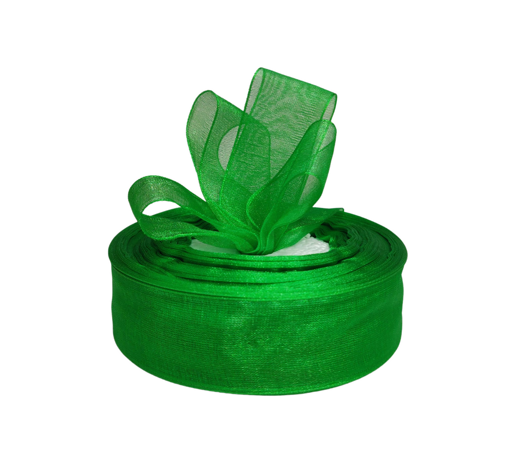 BOTTLE GREEN PLAIN ORGANZA RIBBON (25 MM)