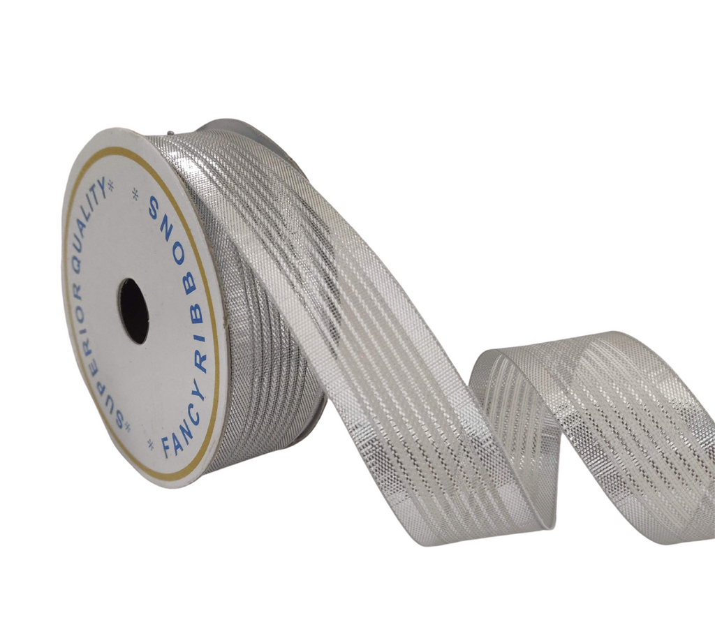 SILVER ZARI METALLIC STRIPES RIBBON (25 MM)