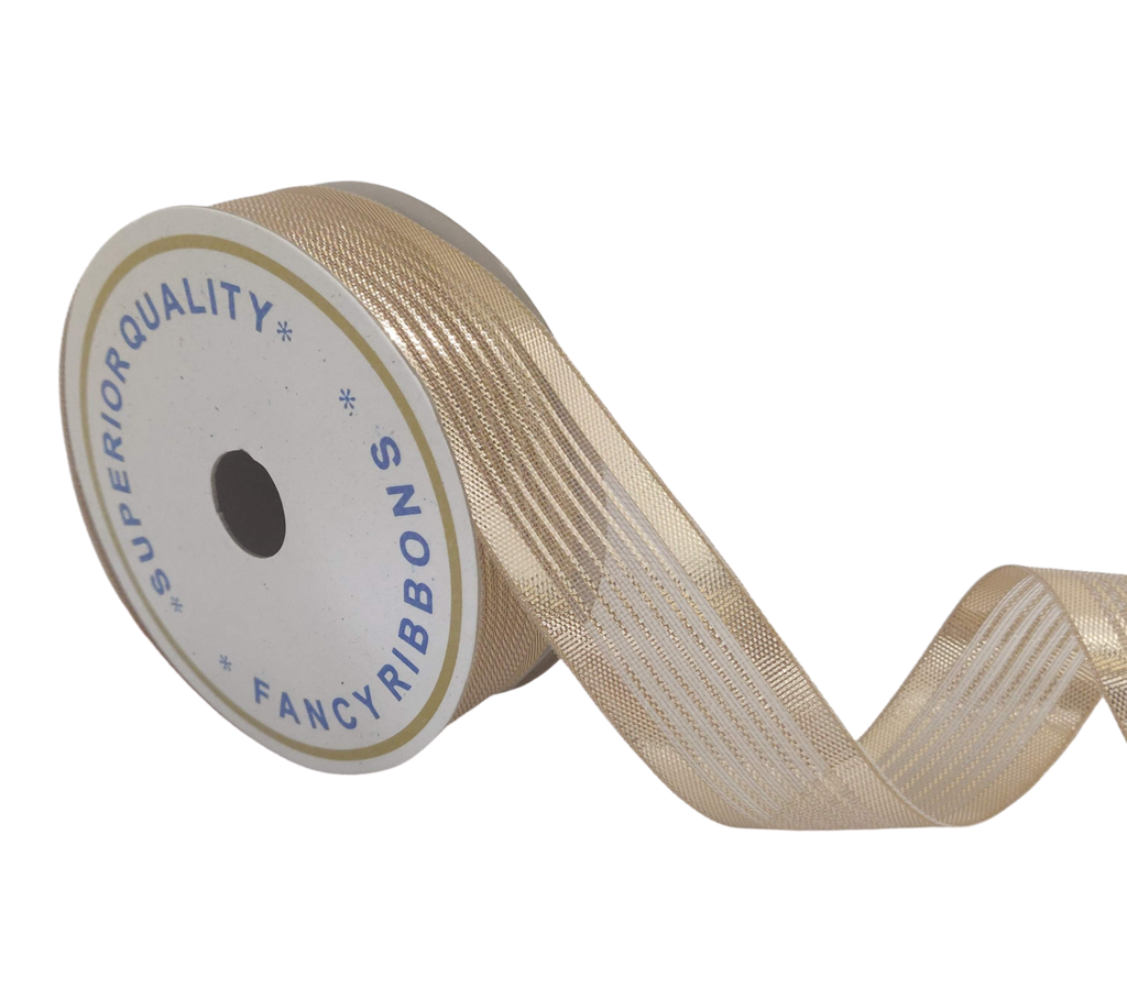 ROSE GOLD ZARI METALLIC STRIPES RIBBON (25 MM)