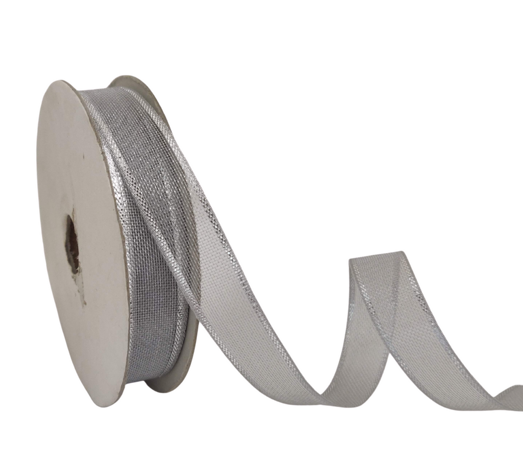 SILVER ZARI NET RIBBON (13 MM)