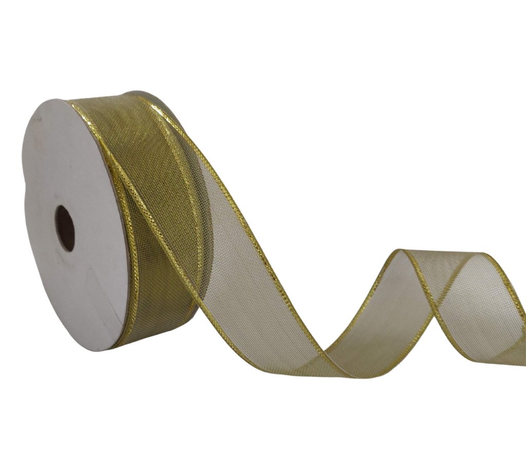 LIGHT GOLD ZARI NET RIBBON (25 MM)