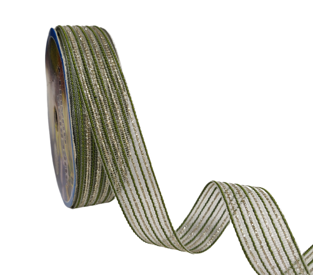 OLIVE GREEN & ZARI STRIPESRIBBON (25 MM)