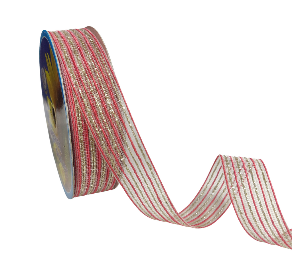 CORAL & ZARI STRIPESRIBBON (25 MM)