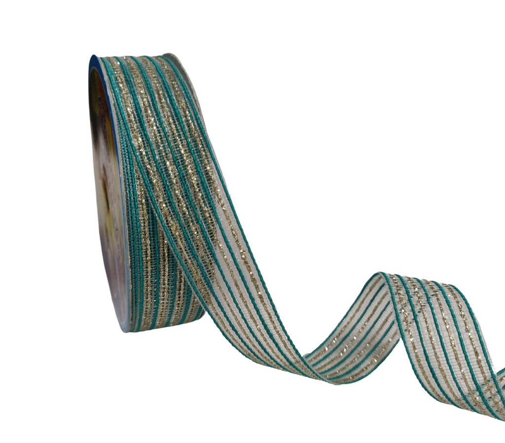 RAMA GREEN & ZARI STRIPESRIBBON (25 MM)