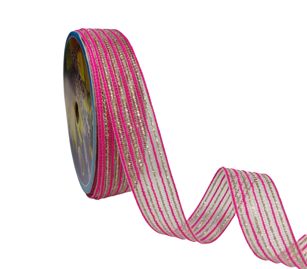 HOT PINK & ZARI STRIPESRIBBON (25 MM)