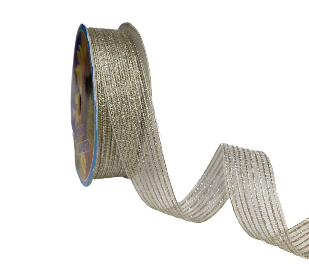 LIGHT GOLD & ZARI STRIPESRIBBON (25 MM)