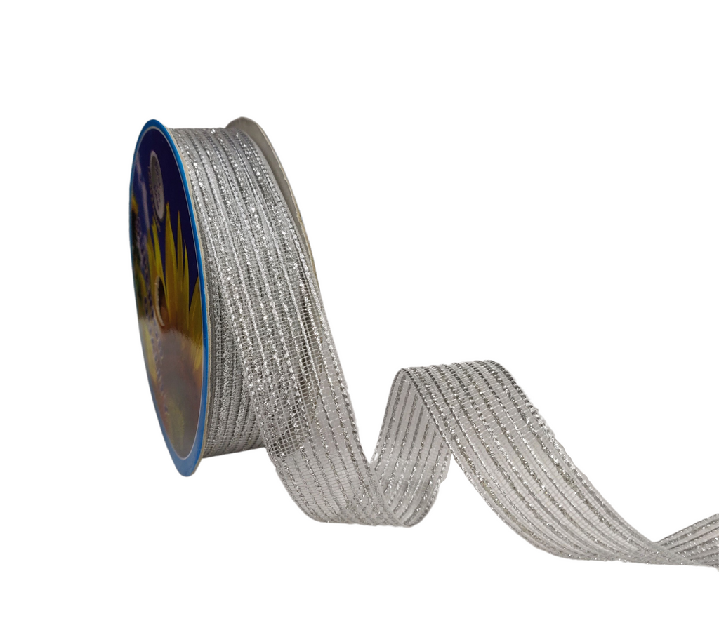 SILVER & ZARI STRIPESRIBBON (25 MM)