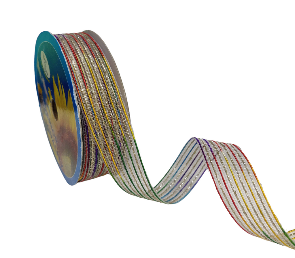 MULTICOLOUR & ZARI STRIPESRIBBON (25 MM)
