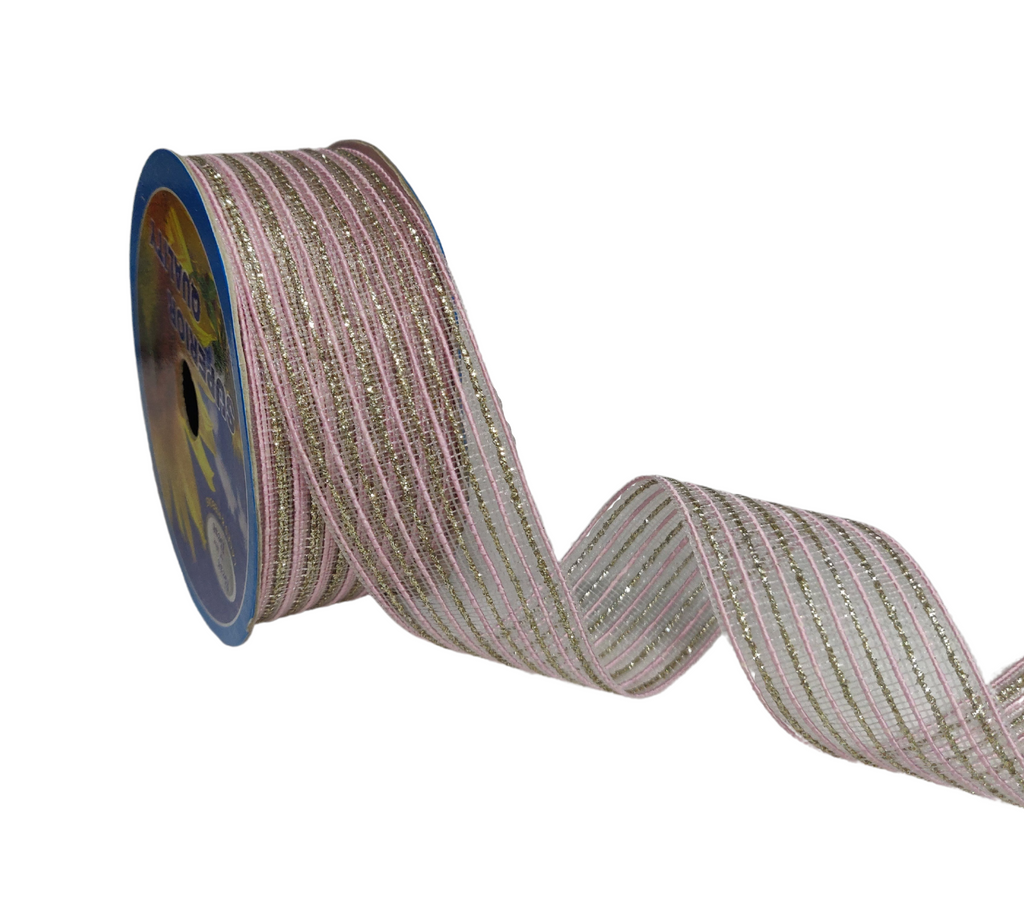 BABY PINK & ZARI STRIPESRIBBON (38 MM)