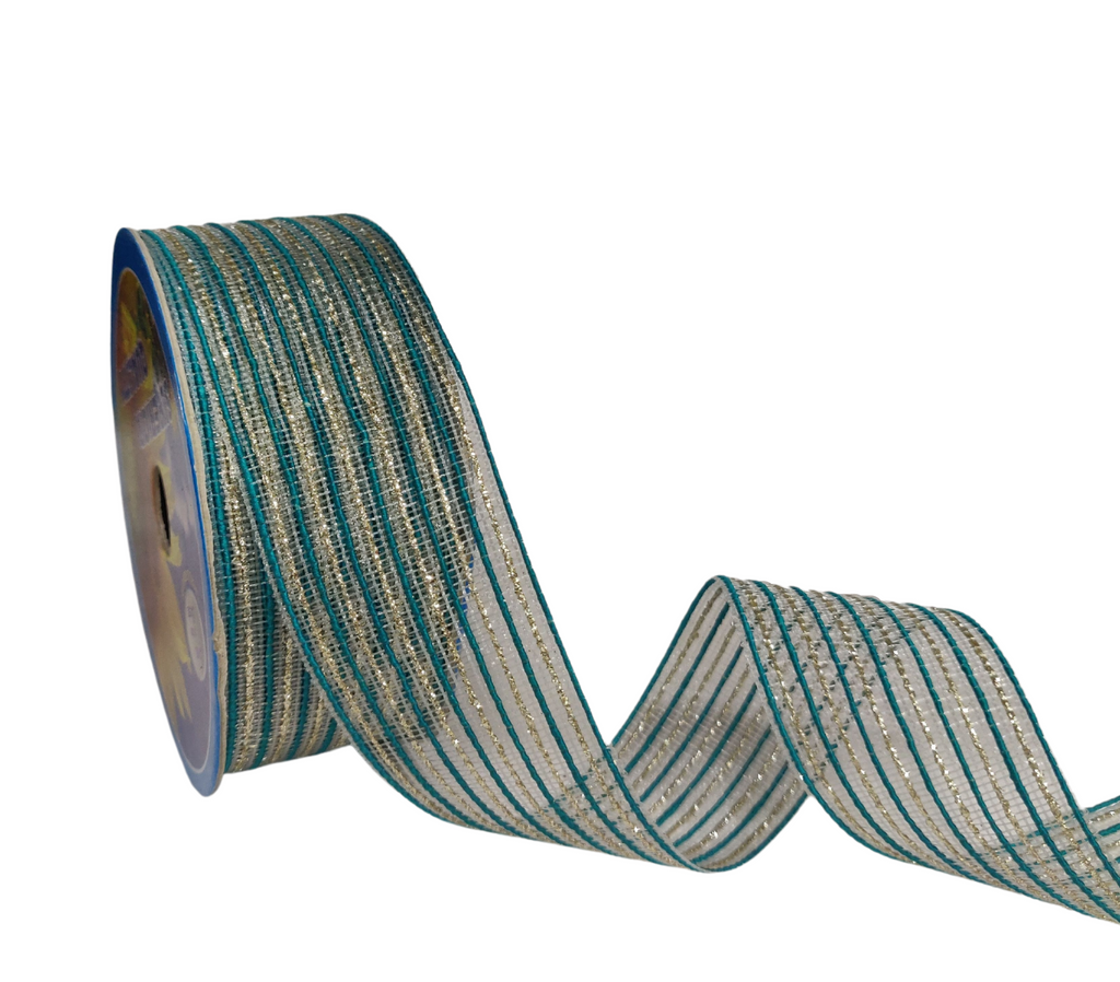 RAMA GREEN & ZARI STRIPESRIBBON (38 MM)