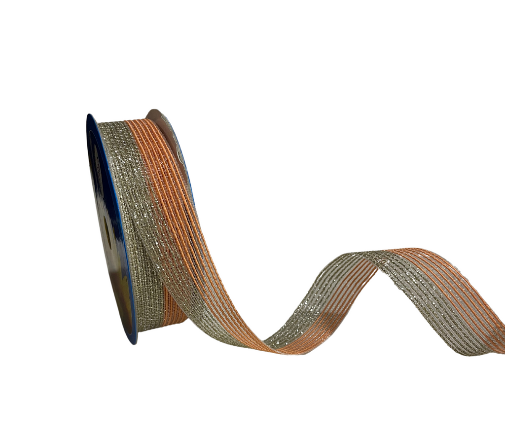 HALF PEACH & ZARI STRIPES RIBBON (25 MM)