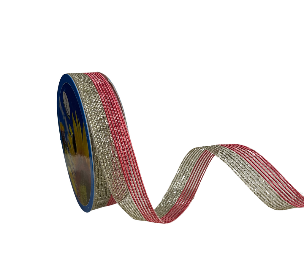 HALF CORAL & ZARI STRIPES RIBBON (25 MM)