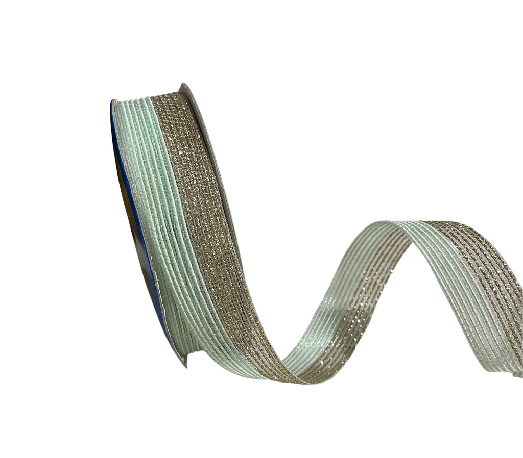 HALF MINT & ZARI STRIPES  RIBBON (25 MM)
