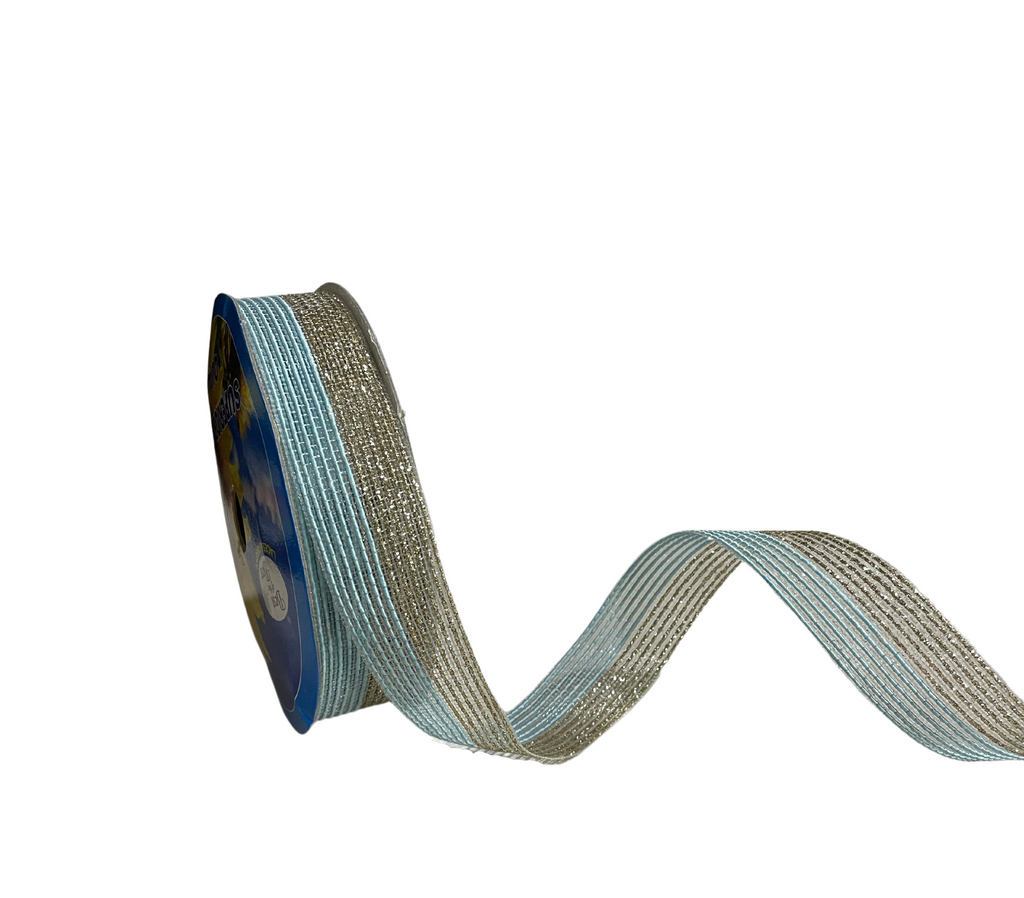 HALF BABY BLUE & ZARI STRIPES RIBBON (25 MM)