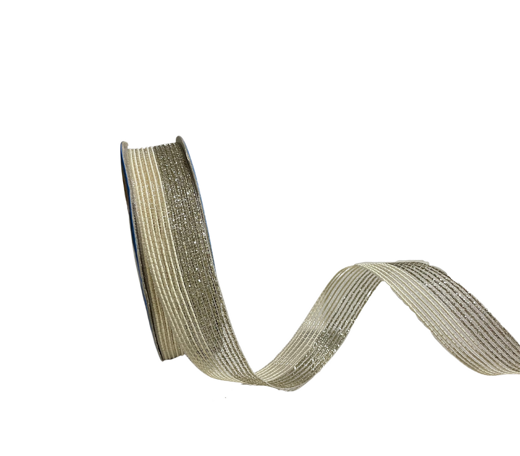 HALF OFF-WHITE & ZARI STRIPES RIBBON (25 MM)