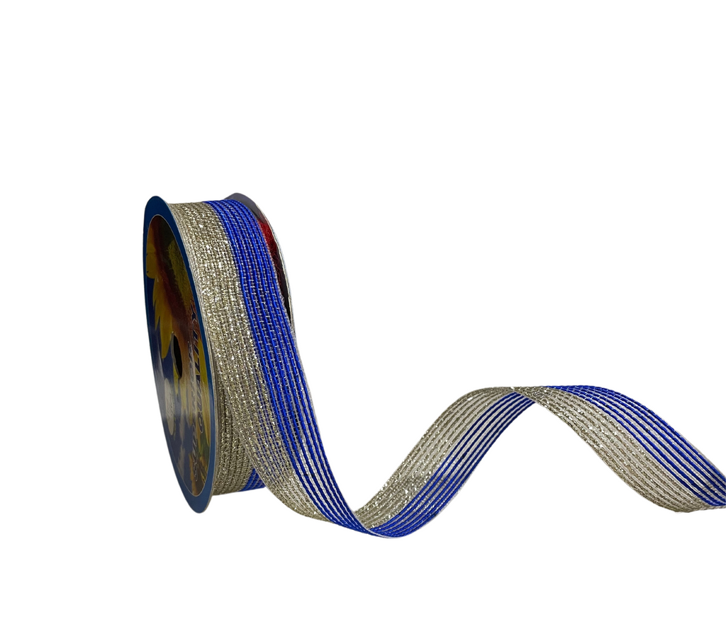 HALF BLUE & ZARI STRIPES RIBBON (25 MM)