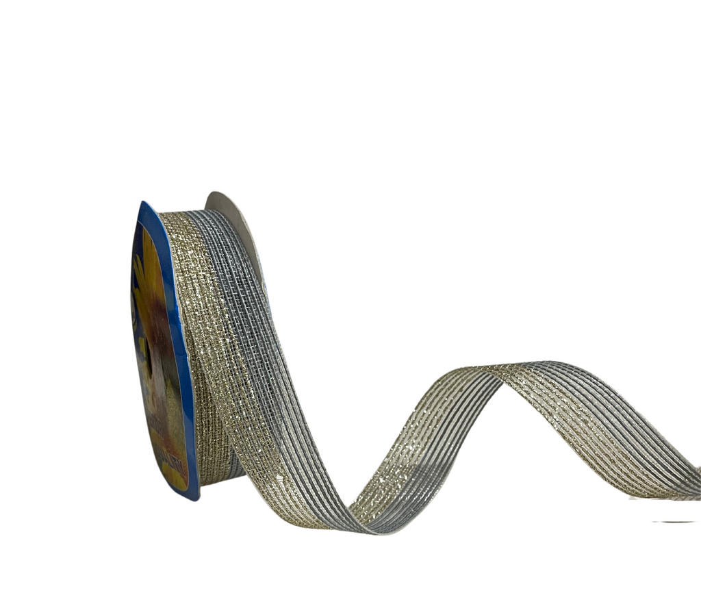 HALF GREY & ZARI STRIPES RIBBON (25 MM)