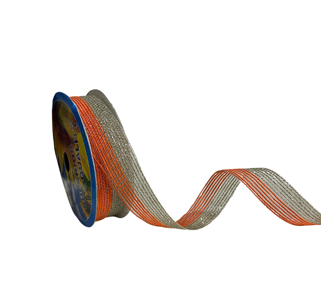 HALF ORANGE & ZARI STRIPES RIBBON (25 MM)