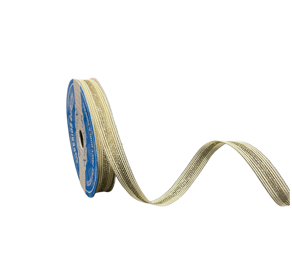 IVORY & CHAMPAGNE ZARI STRIPES RIBBON (13 MM)