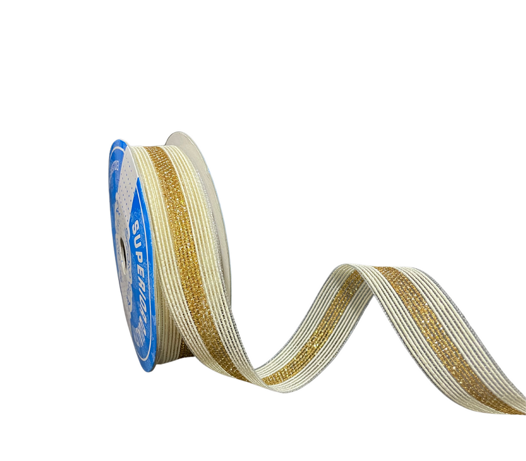 IVORY & GOLD ZARI STRIPES RIBBON (25 MM)