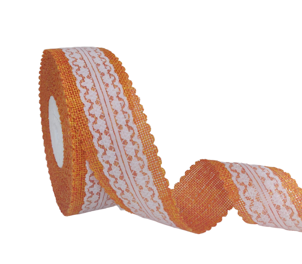 ORANGE FAUX JUTE WITH LACE RIBBON (38 MM)