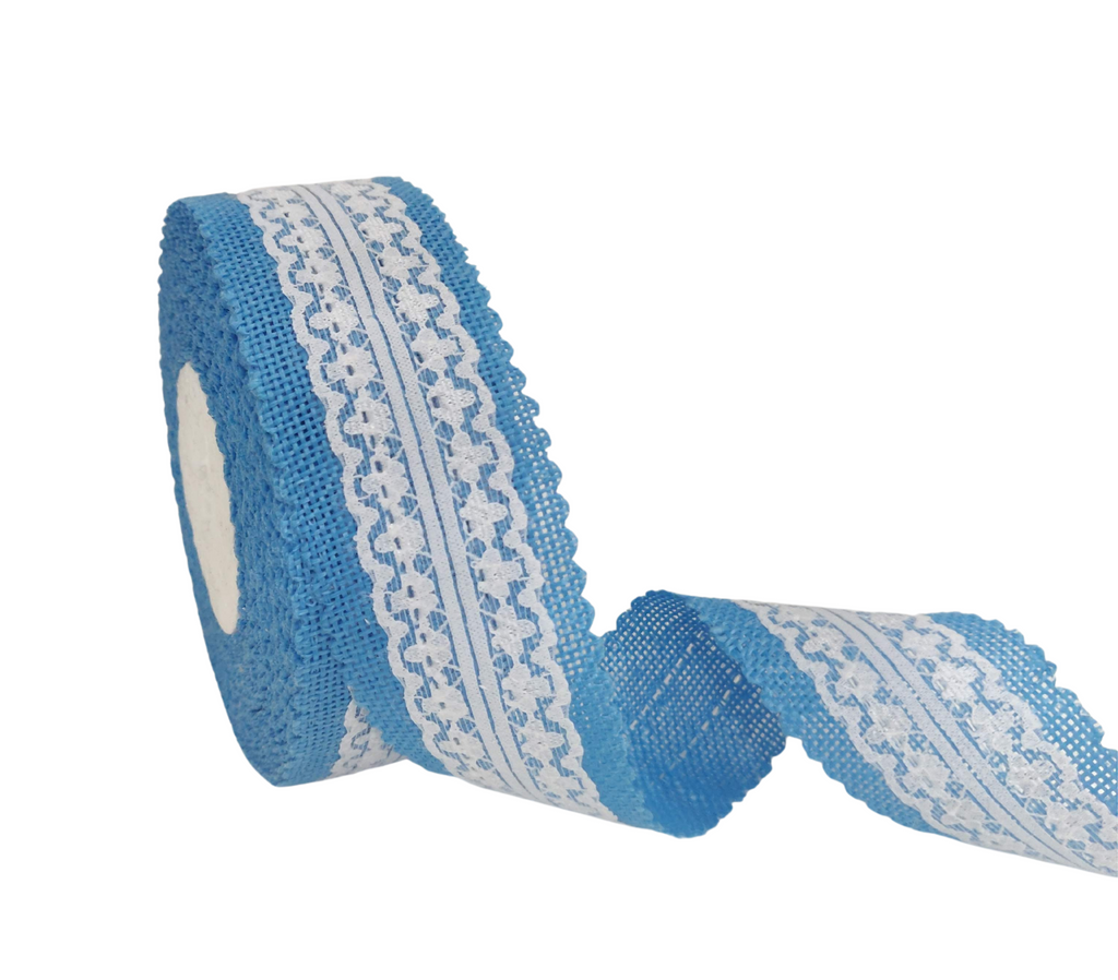 SKY BLUE FAUX JUTE WITH LACE RIBBON (38 MM)