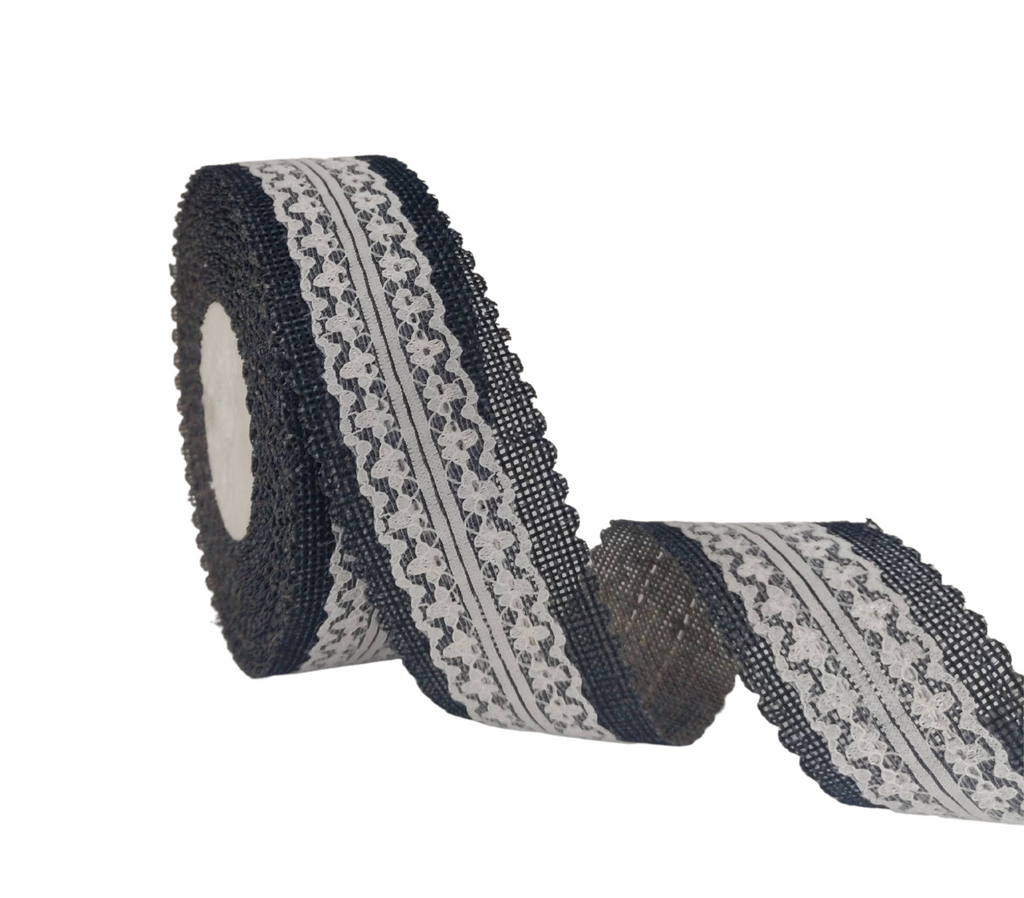 CHARCOAL FAUX JUTE WITH LACE RIBBON (38 MM)