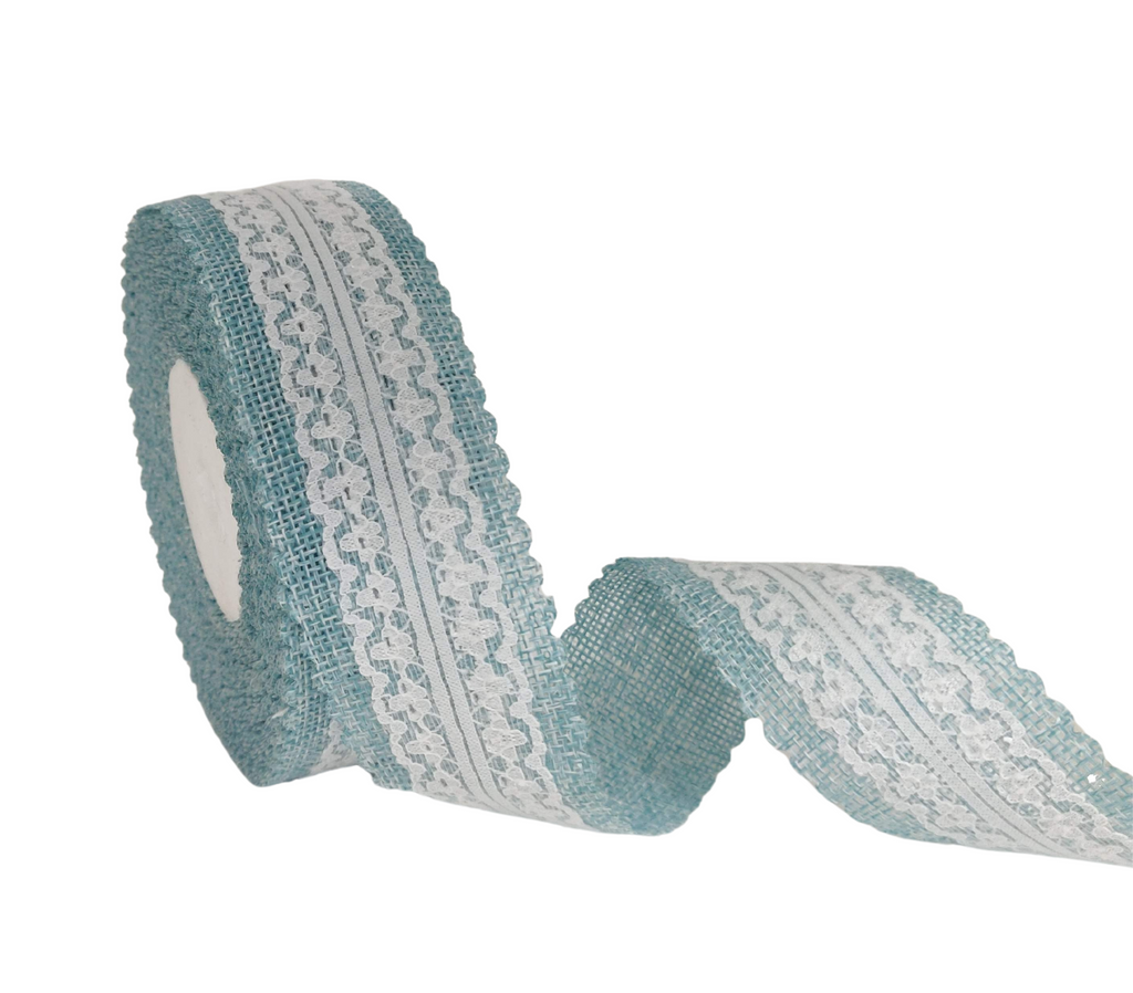 AQUA FAUX JUTE WITH LACE RIBBON (38 MM)