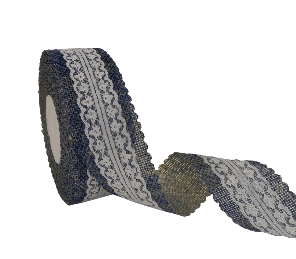 DENIM FAUX JUTE WITH LACE RIBBON (38 MM)