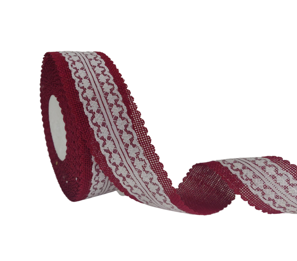 MAROON FAUX JUTE WITH LACE RIBBON (38 MM)