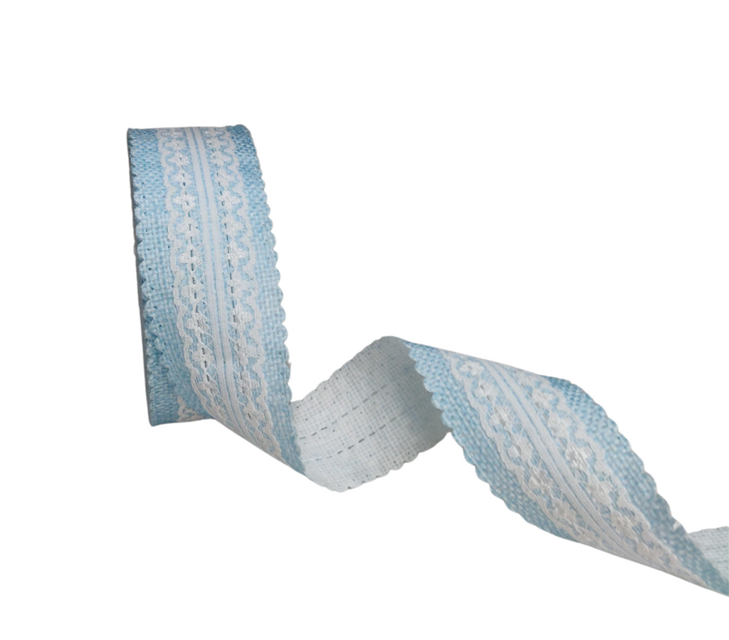 LIGHT BLUE FAUX JUTE WITH LACE RIBBON (38 MM)
