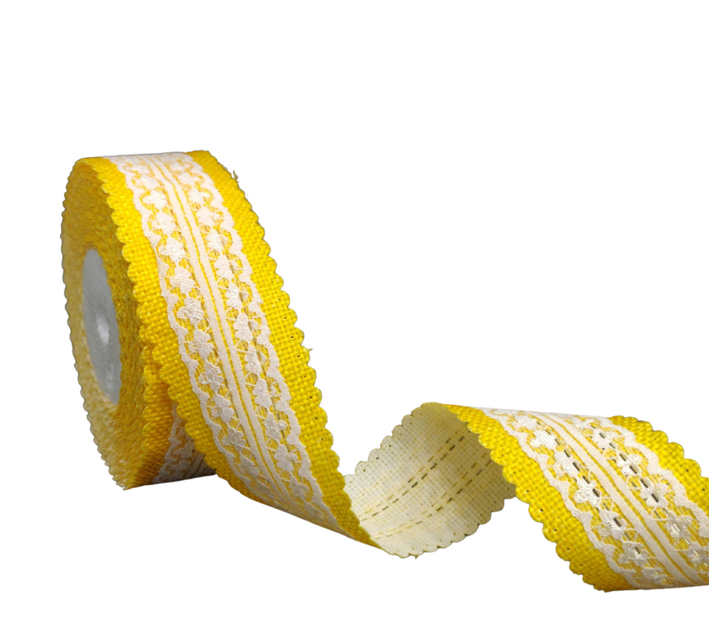 SUNSHINE YELLOW FAUX JUTE WITH LACE RIBBON (38 MM)