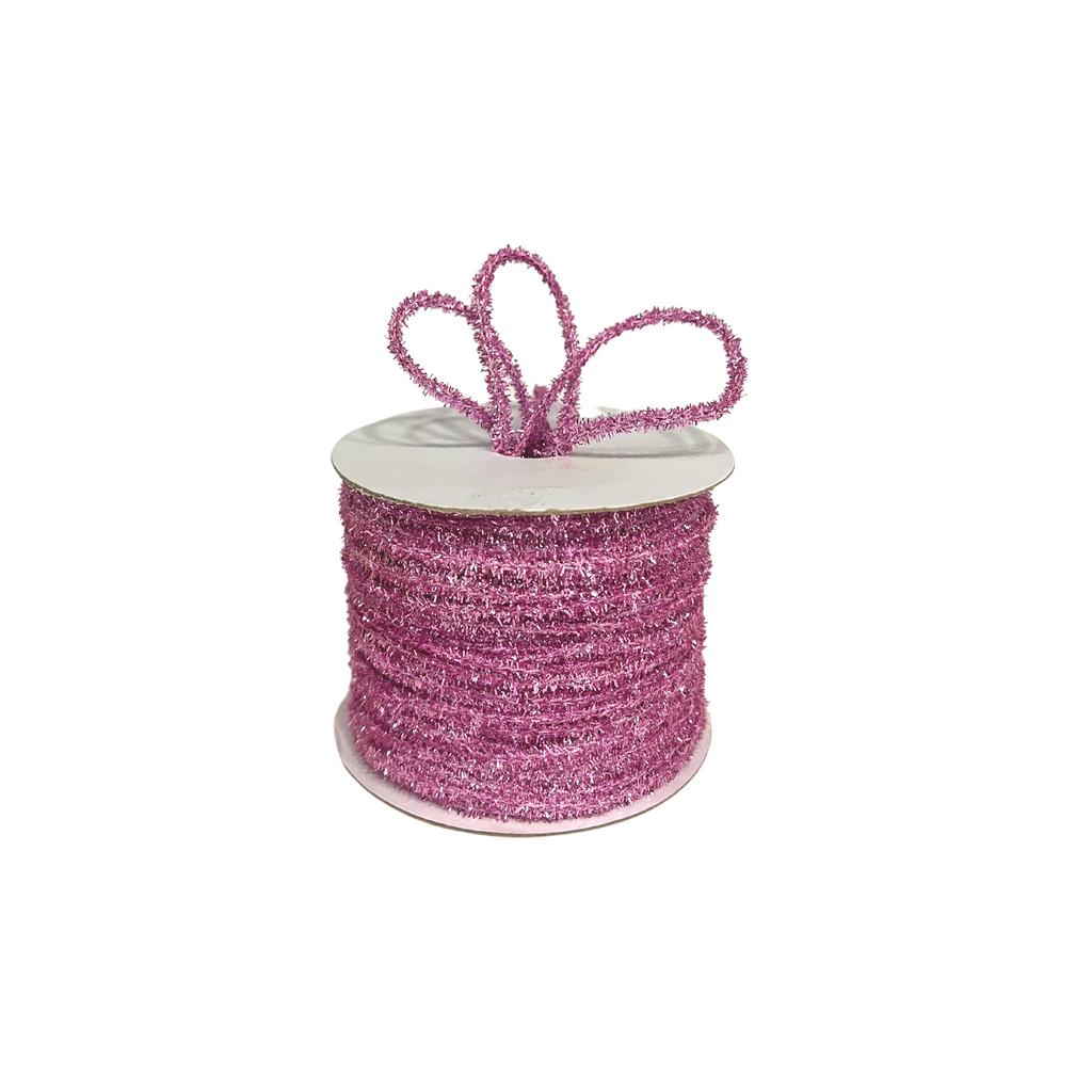 DARK PINK TINSEL TWINE RIBBON (3 MM)