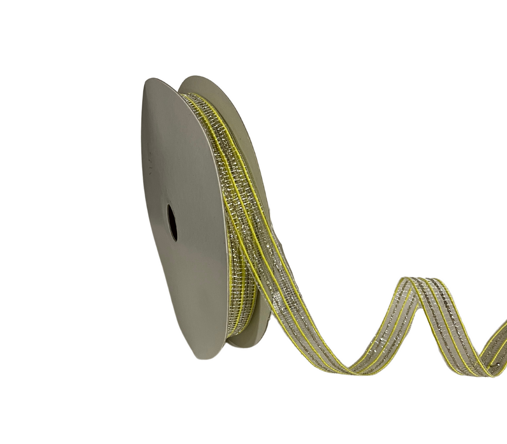 YELLOW ZARI STRIPES RIBBON (13 MM)