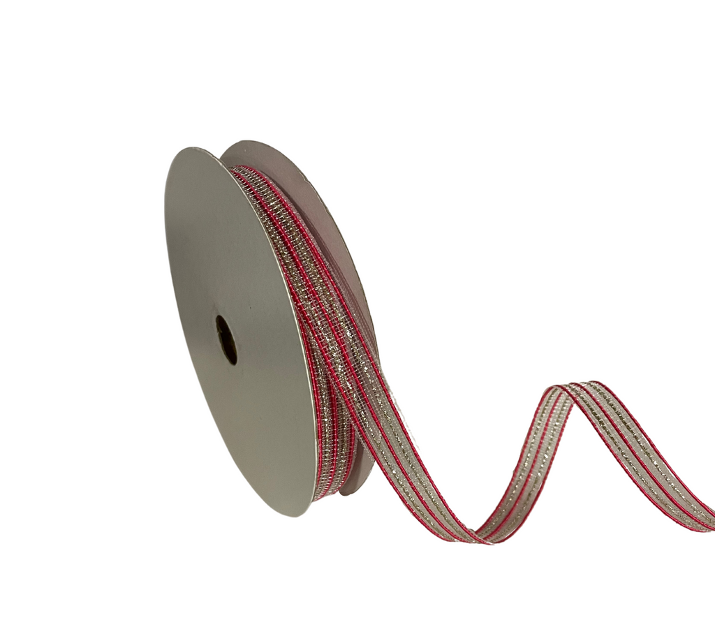 CORAL ZARI STRIPES RIBBON (13 MM)