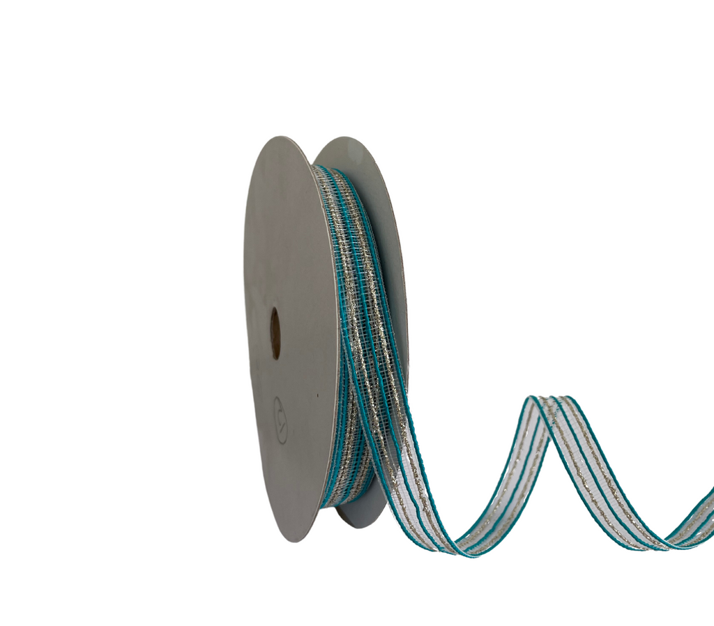 TURQUOISE ZARI STRIPES RIBBON (13 MM)
