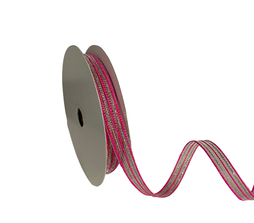 HOT PINK ZARI STRIPES RIBBON (13 MM)