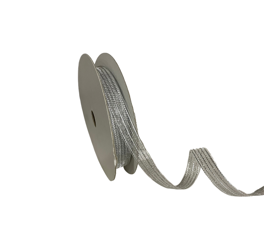 SILVER ZARI STRIPES RIBBON (13 MM)