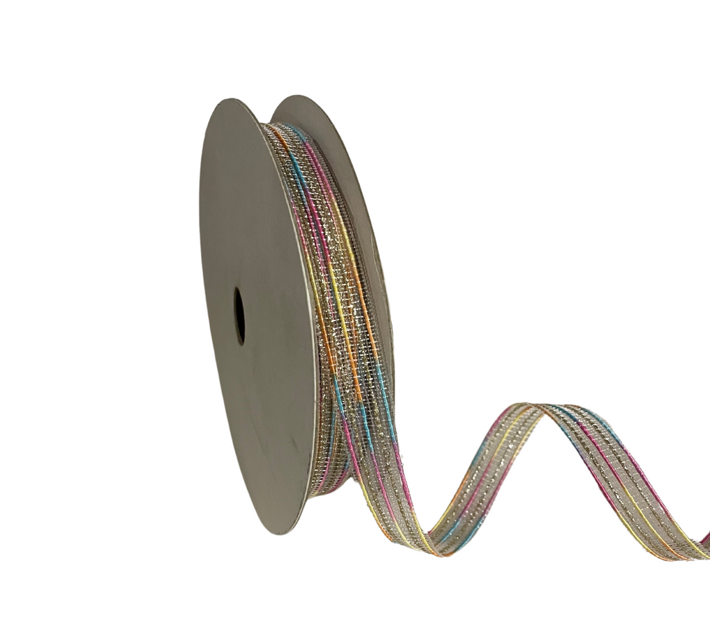 PASTEL MULTICOLOUR ZARI STRIPES RIBBON (13 MM)