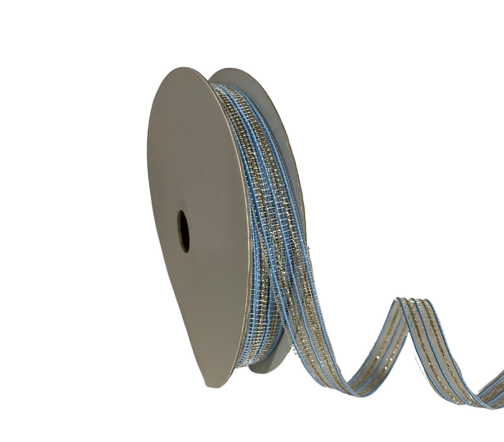 BABY BLUE ZARI STRIPES RIBBON (13 MM)