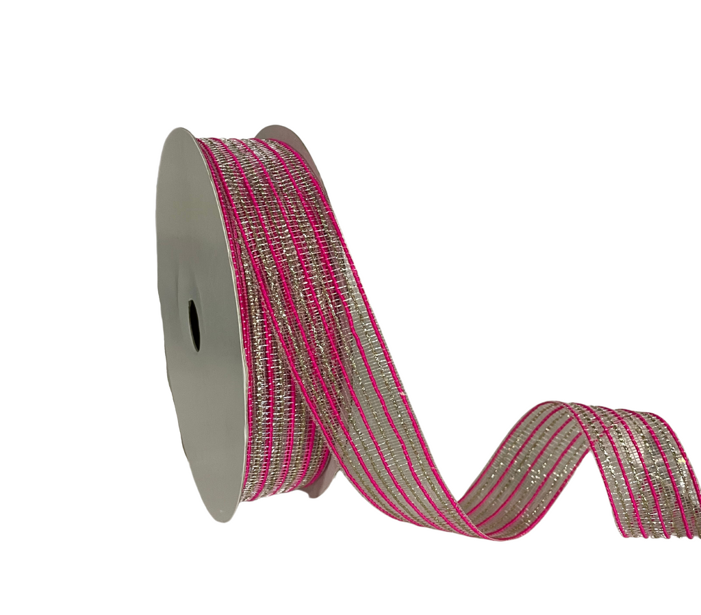 HOT PINK ZARI STRIPES RIBBON (25 MM)