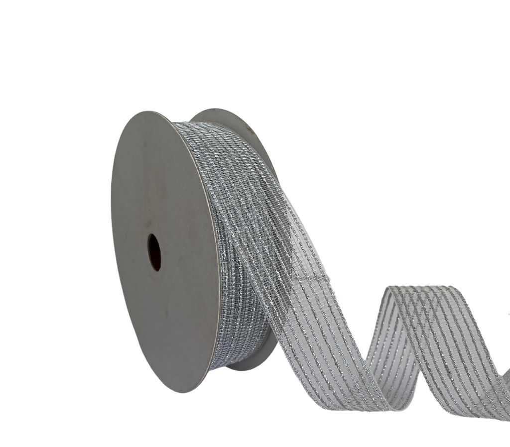SILVER ZARI STRIPES RIBBON (25 MM)