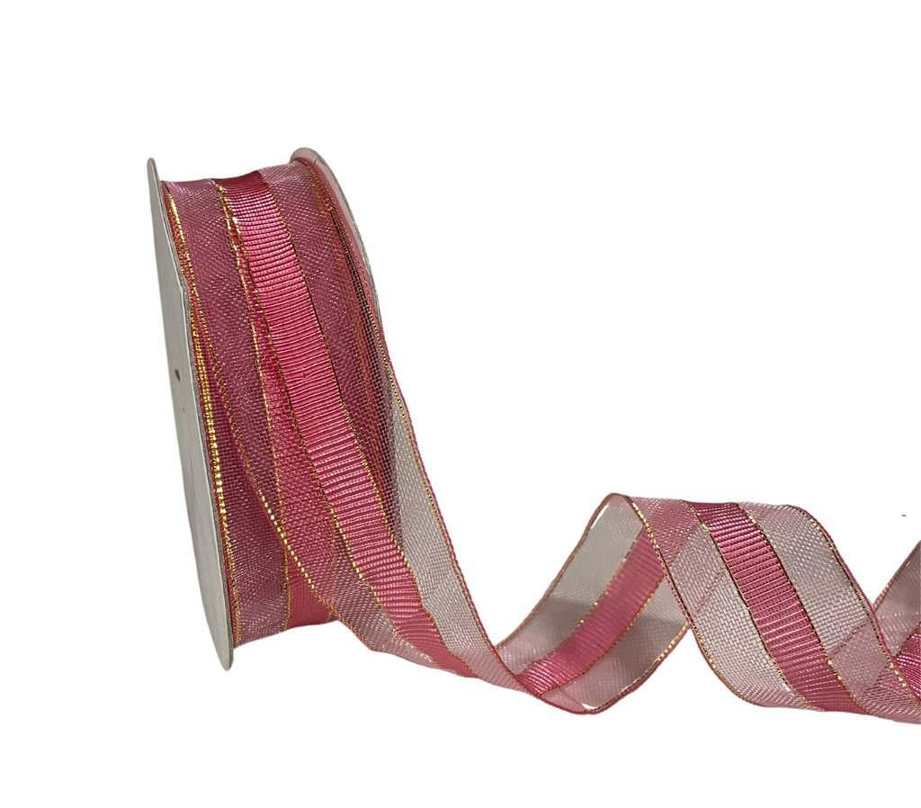 PINK NET & GROSGRAIN RIBBON (25 MM)