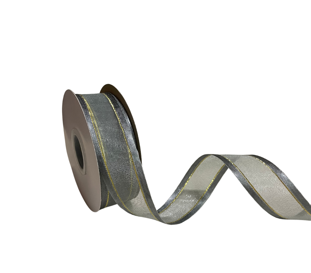 SILVER ORGANZA WITH SATIN EDGES RIBBON (25 MM)